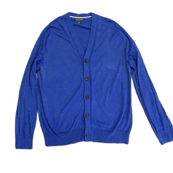 Banana Republic Bright Blue Silk Cotton Blend LS V-Neck Button Cardigan Size L - Picture 1 of 11